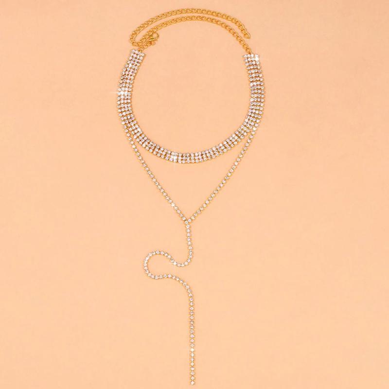 Stonefans Rhinestone Tassel Choker Necklace Crystal Double Layer Wedding