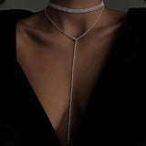 Stonefans Rhinestone Tassel Choker Necklace Crystal Double Layer Wedding