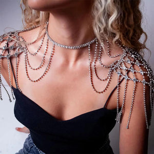 Stonefans Tassel Shoulder Chain Wedding Jewelry for Women Necklace Dress