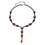 Goth Bat Water Drop Crystal Chest Chain Necklace Vintage Geometric Choker