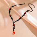 Goth Bat Water Drop Crystal Chest Chain Necklace Vintage Geometric Choker
