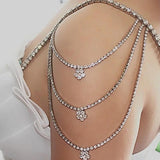 Stonefans Rhinestone Flower Shoulder Chain Bra for Women
