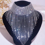 Boho Rhinestone Choker Necklace with Tassel