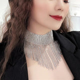 Boho Rhinestone Choker Necklace with Tassel