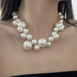 French Vintage Big Beads Pearl Choker Necklace for Women Girls Bride