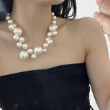 French Vintage Big Beads Pearl Choker Necklace for Women Girls Bride