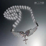Angel Wings Pearl Necklace Cross Clav-made