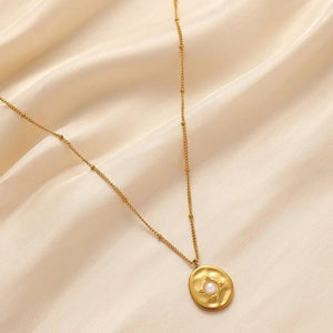 Retro Coin Pearl Necklace Stainless Steel Women's Daily Wear