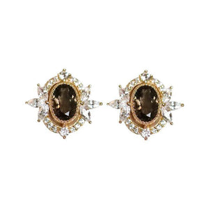 Vintage Inlaid Brown Zircon Female Stud Earrings Anniversary Christmas Gift