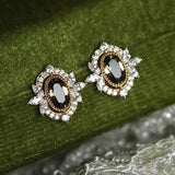 Vintage Inlaid Brown Zircon Female Stud Earrings Anniversary Christmas Gift