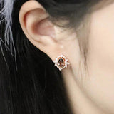Vintage Inlaid Brown Zircon Female Stud Earrings Anniversary Christmas Gift
