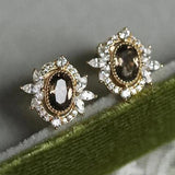 Vintage Inlaid Brown Zircon Female Stud Earrings Anniversary Christmas Gift