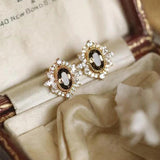 Vintage Inlaid Brown Zircon Female Stud Earrings Anniversary Christmas Gift