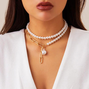 Pearl Asymmetric Chest Chain Necklace for Women