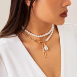 Pearl Asymmetric Chest Chain Necklace for Women