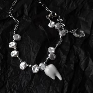 Punk Gothic Pearl Tooth Pendant Necklace for Women