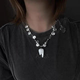 Punk Gothic Pearl Tooth Pendant Necklace for Women