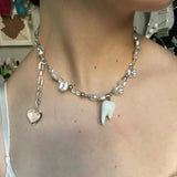 Punk Gothic Pearl Tooth Pendant Necklace for Women