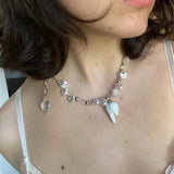 Punk Gothic Pearl Tooth Pendant Necklace for Women