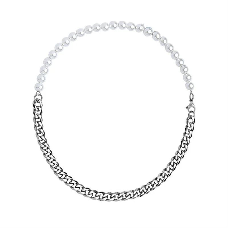 Hip Hop Half Pearl Half Cuban Chain Necklace
