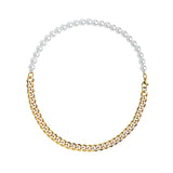 Hip Hop Half Pearl Half Cuban Chain Necklace