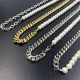 Hip Hop Half Pearl Half Cuban Chain Necklace
