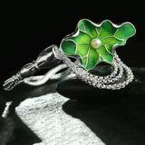Vintage Thai Silver Green Lotus Leaf Charm Bracelet