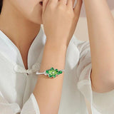 Vintage Thai Silver Green Lotus Leaf Charm Bracelet