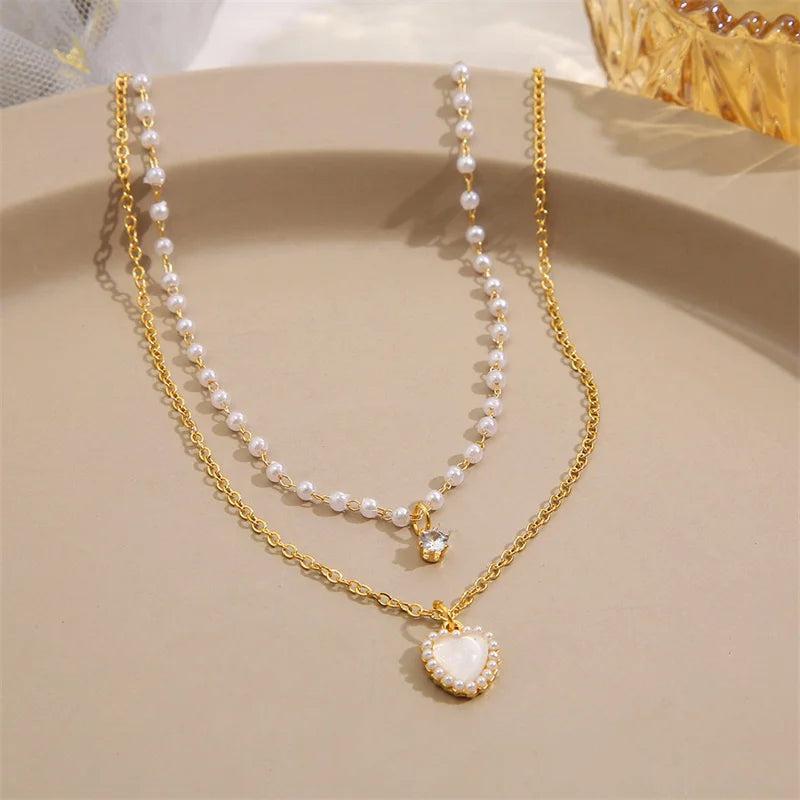 Tassel Butterfly Heart Pearl Choker Necklace Gift for Women