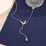 Tassel Butterfly Heart Pearl Choker Necklace Gift for Women