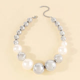 Colored Pearl Ball Necklace Tassel Hoop Earrings Hip Hop Street Jewelry Sets