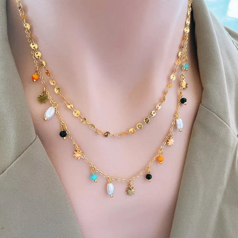 Geometric Pearl Star Small Light Bulb Necklace for Women