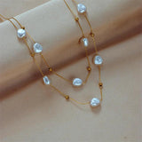 316L Stainless Steel Double Layer Pearl Necklace Choker