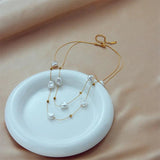 316L Stainless Steel Double Layer Pearl Necklace Choker