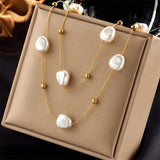 316L Stainless Steel Double Layer Pearl Necklace Choker