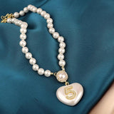 Heart Pendant Women's Pearl Choker Necklace