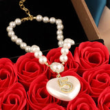 Heart Pendant Women's Pearl Choker Necklace