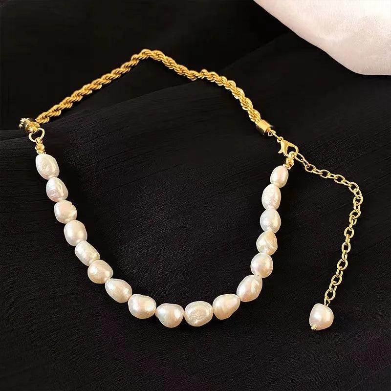 Freshwater Pearl Beaded Rope Chain Choker Necklace