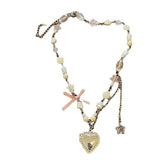 Goth Heart Bowknot Pendant Clavicle Chain Necklace for Women