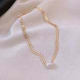Chic Hip-hop Pearl Leaf Necklace for Women