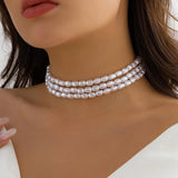 Multilayer Goth Pearl Choker Necklace for Women Wed Bridal Bead Clavicle