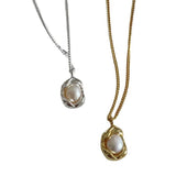 Foxanry Silver Pearl Pendant Necklace for Women Wedding Jewelry