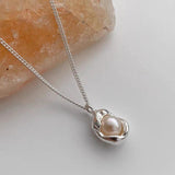 Foxanry Silver Pearl Pendant Necklace for Women Wedding Jewelry