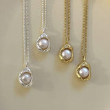 Foxanry Silver Pearl Pendant Necklace for Women Wedding Jewelry
