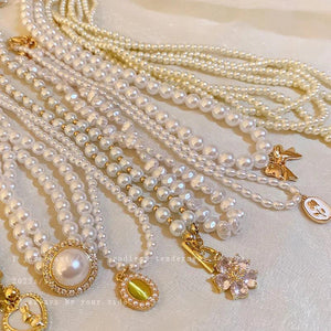 Vintage Pearl Flower Love Rhinestone Collar Chain Necklace