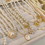 Vintage Pearl Flower Love Rhinestone Collar Chain Necklace