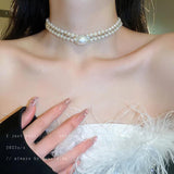 Vintage Pearl Flower Love Rhinestone Collar Chain Necklace