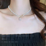 Vintage Pearl Flower Love Rhinestone Collar Chain Necklace