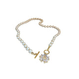 Vintage Pearl Flower Love Rhinestone Collar Chain Necklace