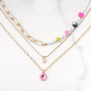 Pearl Beads Smile Flower Beaded Choker Necklace Jewelry